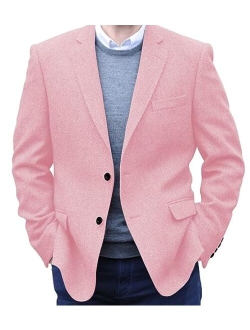 Shuzhxlzangy Men's Herringbone Tweed Blazer Jacket 2 Button Lightweight Casual Sport Coat Wedding Groomsmen Prom Jackets