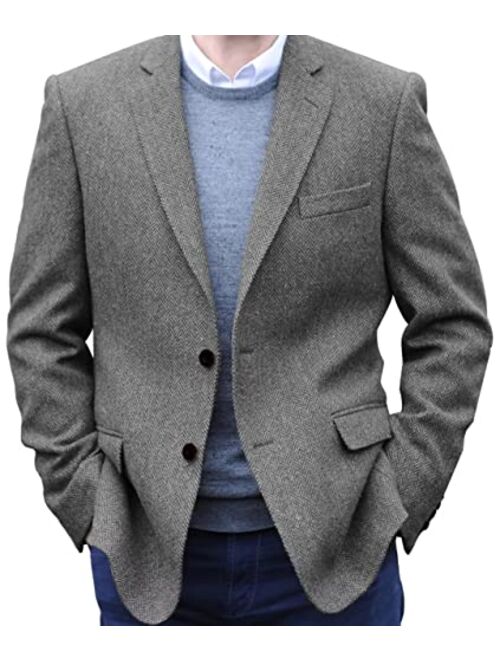 Shuzhxlzangy Men's Herringbone Tweed Blazer Jacket 2 Button Lightweight Casual Sport Coat Wedding Groomsmen Prom Jackets