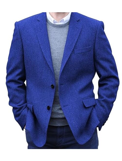 Shuzhxlzangy Men's Herringbone Tweed Blazer Jacket 2 Button Lightweight Casual Sport Coat Wedding Groomsmen Prom Jackets