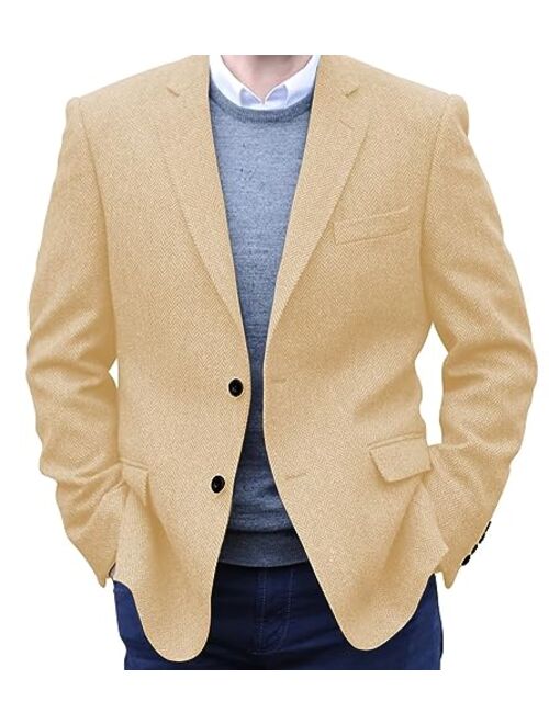 Shuzhxlzangy Men's Herringbone Tweed Blazer Jacket 2 Button Lightweight Casual Sport Coat Wedding Groomsmen Prom Jackets