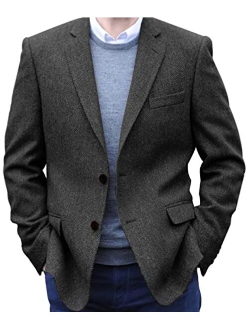 Shuzhxlzangy Men's Herringbone Tweed Blazer Jacket 2 Button Lightweight Casual Sport Coat Wedding Groomsmen Prom Jackets