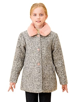 SOLOCOTE Girls Winter Wool Dress Coat Cotton Quilted Peacoat Single Breasted Fur Collar Jacket