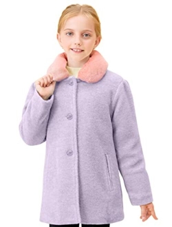 SOLOCOTE Girls Winter Wool Dress Coat Cotton Quilted Peacoat Single Breasted Fur Collar Jacket