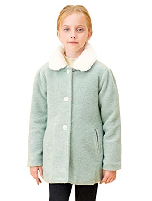 SOLOCOTE Girls Winter Wool Dress Coat Cotton Quilted Peacoat Single Breasted Fur Collar Jacket