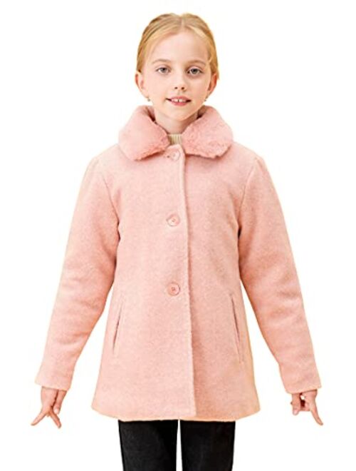 SOLOCOTE Girls Winter Wool Dress Coat Cotton Quilted Peacoat Single Breasted Fur Collar Jacket