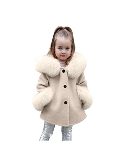 YHEGHT Toddler Girls Winter Wool Dress Coat Cotton Quilted Peacoat Single Breasted Fr Collar Jacket White Long Coat