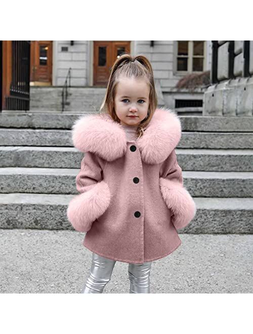 YHEGHT Toddler Girls Winter Wool Dress Coat Cotton Quilted Peacoat Single Breasted Fr Collar Jacket White Long Coat