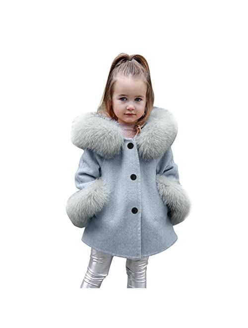 YHEGHT Toddler Girls Winter Wool Dress Coat Cotton Quilted Peacoat Single Breasted Fr Collar Jacket White Long Coat