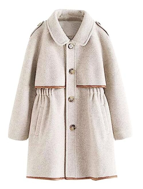 Betusline Girls Wool Dress Coat Kids Fall Winter Warm Lapel Button Jacket Overcoat, 3-14 Years