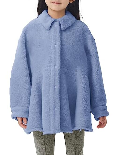 Meikulo Girls Fleece Jacket Kids Lightweight Sherpa Button Down Lapel Outwear Winter Coats with Pockets