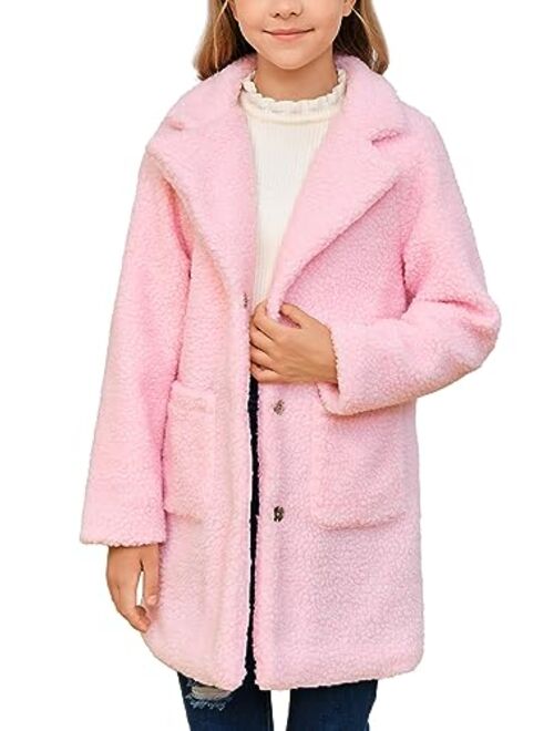 Imily Bela Girls Fleece Jackets Sherpa Winter Warm Coats Kids Fuzzy Outerwear Clothes With Pockets 4-15 Years