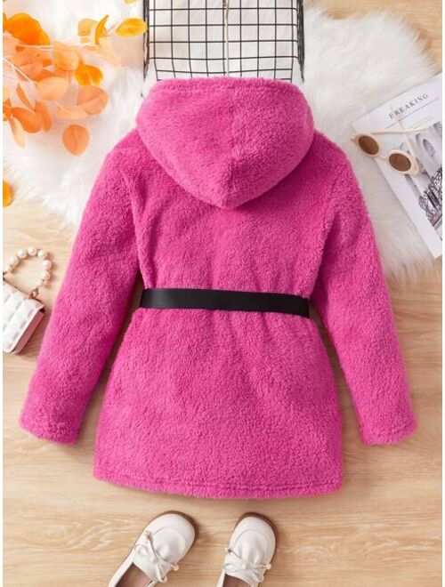 Shein Tween Girl Dual Pocket Hooded Teddy Coat Without Sweater