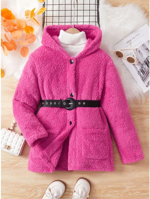 Shein Tween Girl Dual Pocket Hooded Teddy Coat Without Sweater