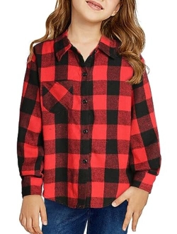 blibean Unisex Girl Boy Fall Long Sleeve Plaid Shirt Top Kid Size 6-15 Years Old