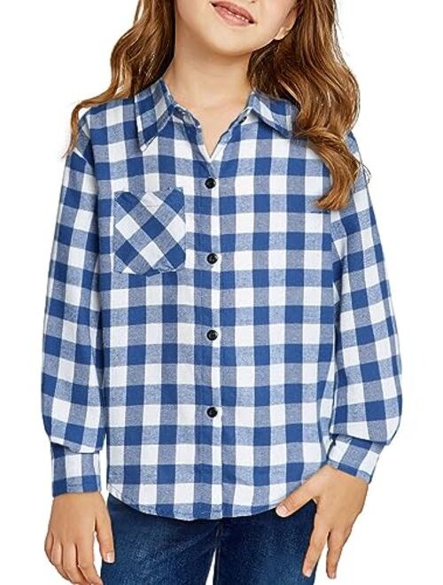 blibean Unisex Girl Boy Fall Long Sleeve Plaid Shirt Top Kid Size 6-15 Years Old