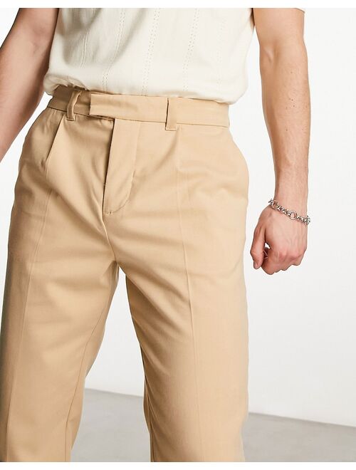 New Look tapered pleat front pants in stone