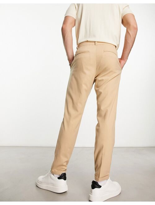 New Look tapered pleat front pants in stone