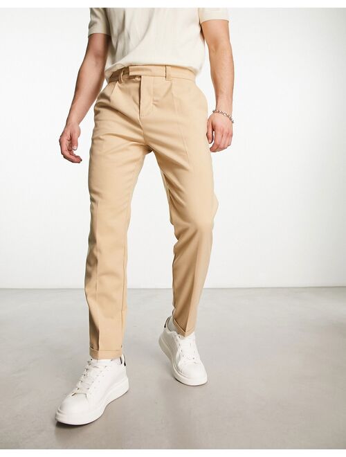 New Look tapered pleat front pants in stone