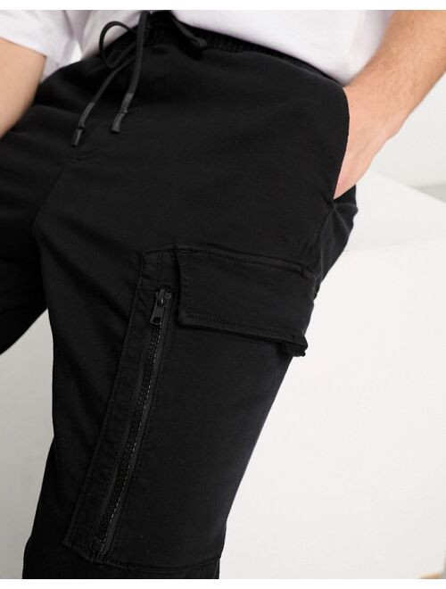 Bershka slim cargo sweatpants in black