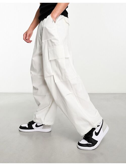 ASOS DESIGN parachute cargo pants in white