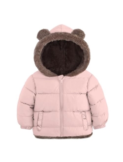 Enlifety 6M-5T Baby Toddler Winter Fleece Coat Boys Girls Cute Bear Ear Hooded Jackets with Pockets