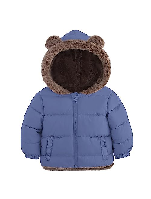 Enlifety 6M-5T Baby Toddler Winter Fleece Coat Boys Girls Cute Bear Ear Hooded Jackets with Pockets