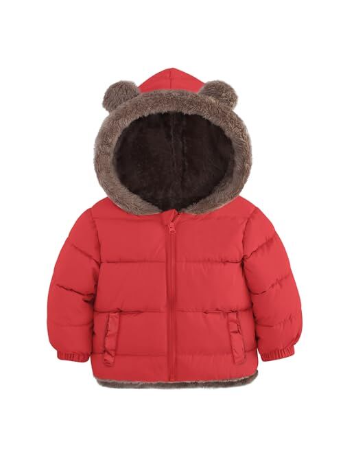 Enlifety 6M-5T Baby Toddler Winter Fleece Coat Boys Girls Cute Bear Ear Hooded Jackets with Pockets