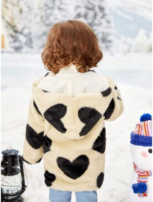 SHEIN Baby Girl Heart Pattern Teddy Coat