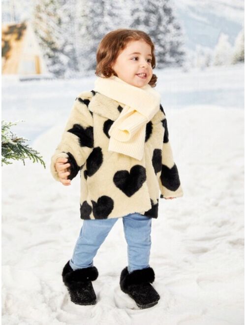 SHEIN Baby Girl Heart Pattern Teddy Coat