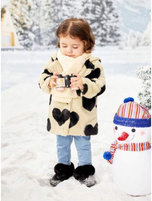 SHEIN Baby Girl Heart Pattern Teddy Coat