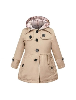 Generic Girl's Hooded Trench Coat, Toddler Girls Single Breasted Trench Coat Dress Outerwear Winter Dress Coat for Girls