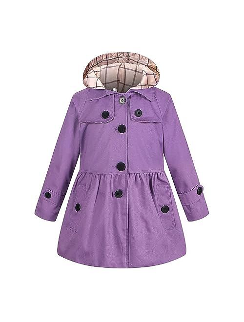 Generic Girl's Hooded Trench Coat, Toddler Girls Single Breasted Trench Coat Dress Outerwear Winter Dress Coat for Girls