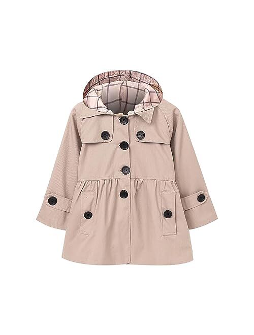 Generic Girl's Hooded Trench Coat, Toddler Girls Single Breasted Trench Coat Dress Outerwear Winter Dress Coat for Girls