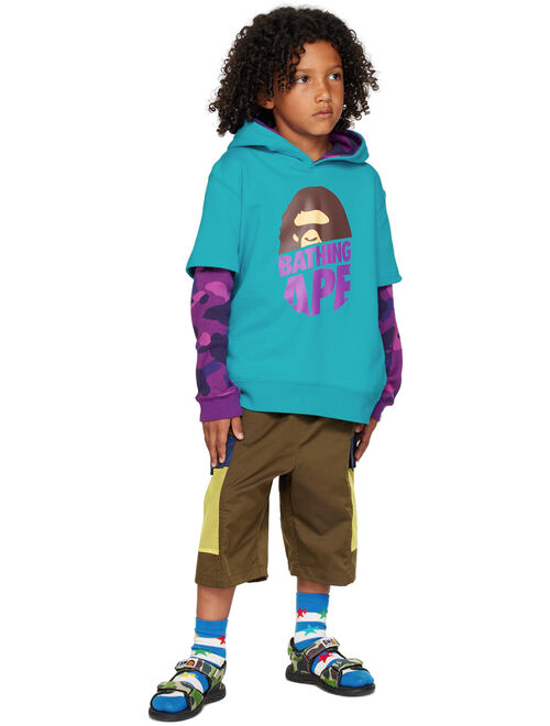 BAPE Kids Blue & Purple Camo Ape Head Hoodie