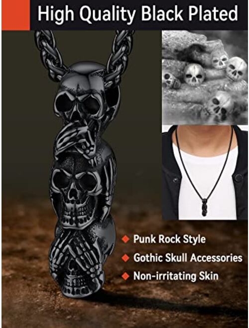 FaithHeart Skull Necklace, Punk Skeleton Pendant, Stainless Steel Cool Gothic Skull Jewelry Customizable with Gift Packaging