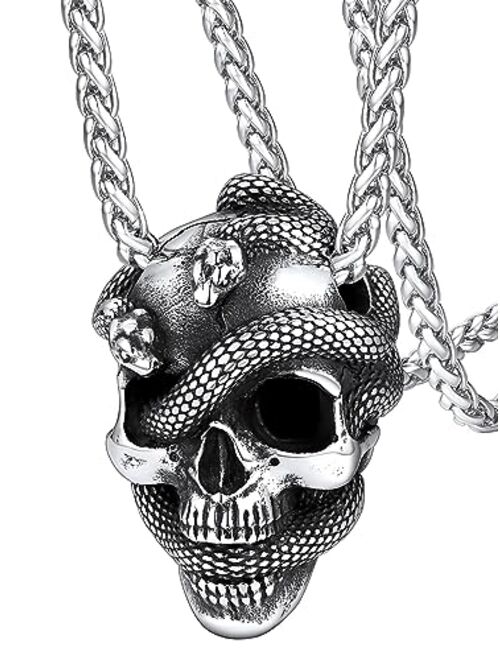 FaithHeart Skull Necklace, Punk Skeleton Pendant, Stainless Steel Cool Gothic Skull Jewelry Customizable with Gift Packaging