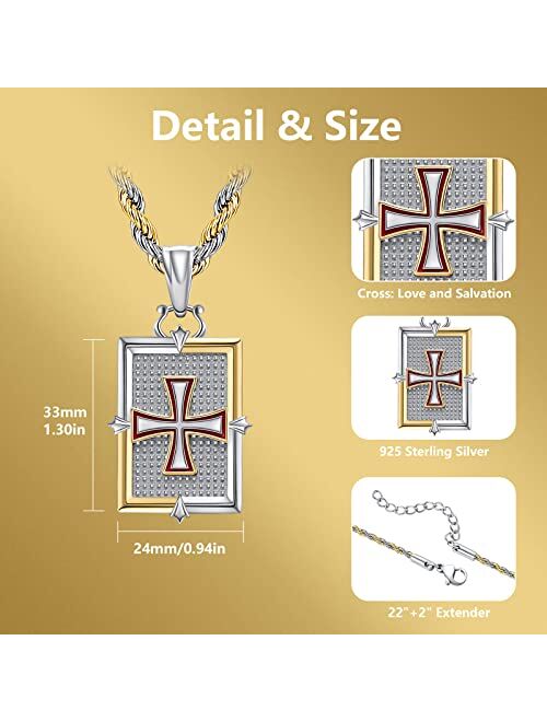 YueYuan Orthodox Cross Necklace for Men 925 Sterling Silver Personalized Engraved Religious Protector Necklace Honor, Courage, Integrity, Compassion Rectangle Cross Penda