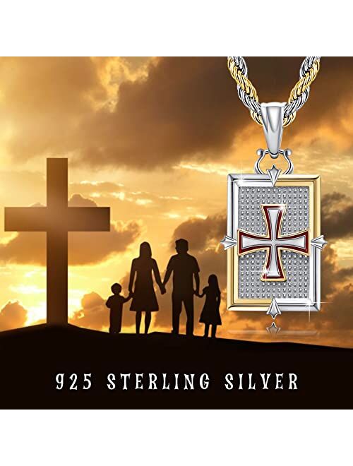 YueYuan Orthodox Cross Necklace for Men 925 Sterling Silver Personalized Engraved Religious Protector Necklace Honor, Courage, Integrity, Compassion Rectangle Cross Penda