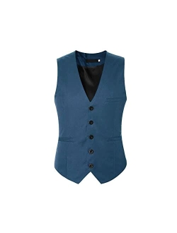 Mens V-Neck Dress Suit Business Casual Suit Vest Waistcoat 5 Button Slim Fit