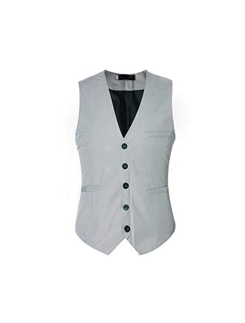 Cloudstyle Mens V-Neck Dress Suit Business Casual Suit Vest Waistcoat 5 Button Slim Fit