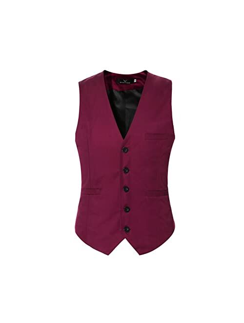 Cloudstyle Mens V-Neck Dress Suit Business Casual Suit Vest Waistcoat 5 Button Slim Fit