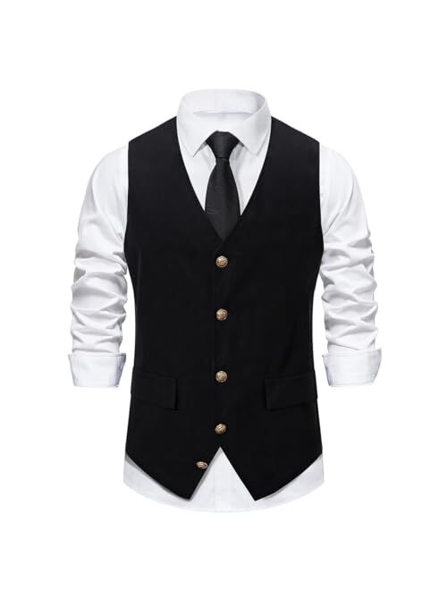 Cloudstyle Mens V-Neck Dress Suit Business Casual Suit Vest Waistcoat 5 Button Slim Fit