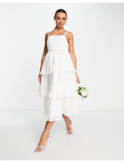 Dream Sister Jane Bridal tiered midi dress in lace with pearl details