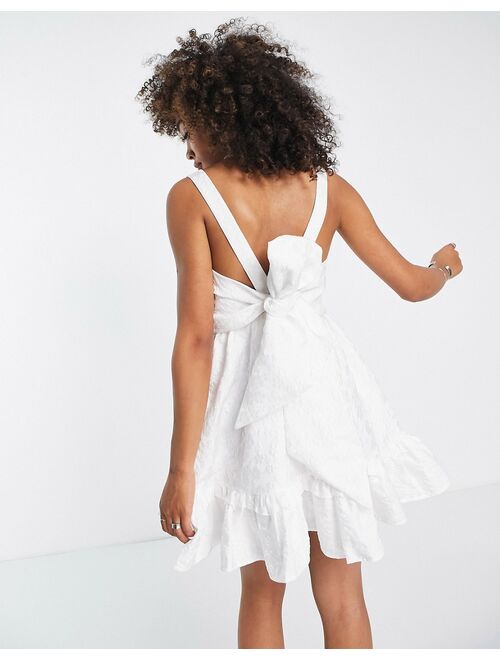 Sister Jane mini cami dress with bow back in white jacquard