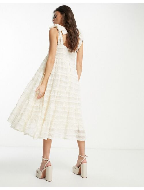 Sister Jane ruffle smock midi dress in cream