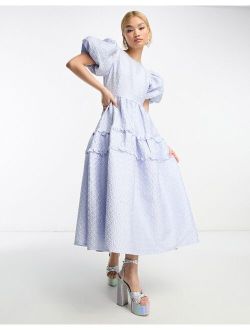 Dream Sister Jane embellished jacquard midi dress in powder blue