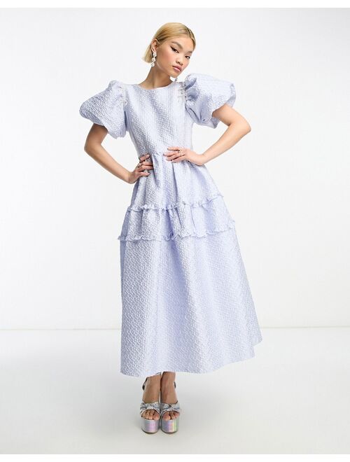 Dream Sister Jane embellished jacquard midi dress in powder blue