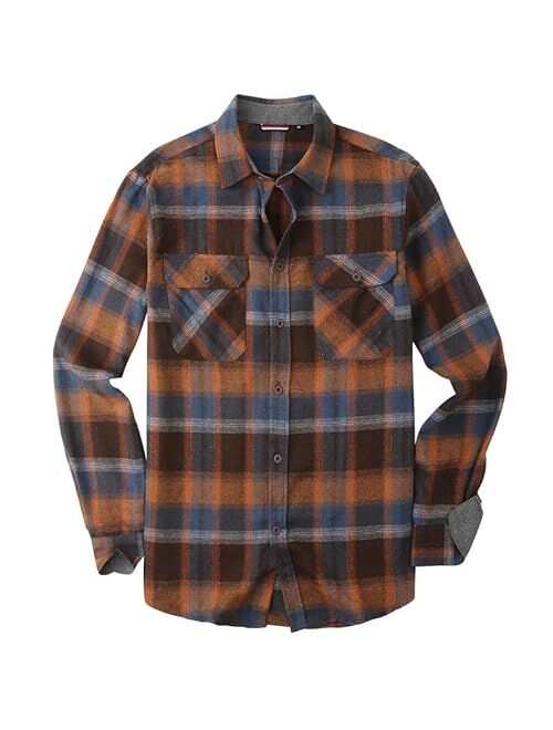 Damipow Premium Mens Flannel Shirt Long Sleeve Button Down Plaid Flannel Shirt