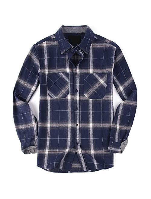 Damipow Premium Mens Flannel Shirt Long Sleeve Button Down Plaid Flannel Shirt