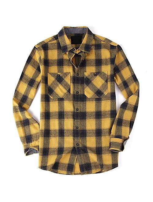 Damipow Premium Mens Flannel Shirt Long Sleeve Button Down Plaid Flannel Shirt